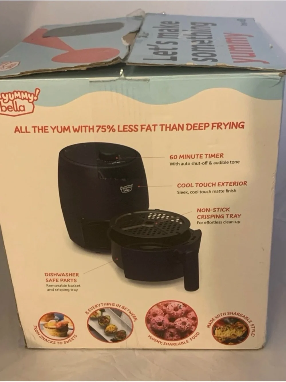New So Yummy Bella Mini 2QT Air Fryer Dark Navy Blue 1200W Damaged Open Box